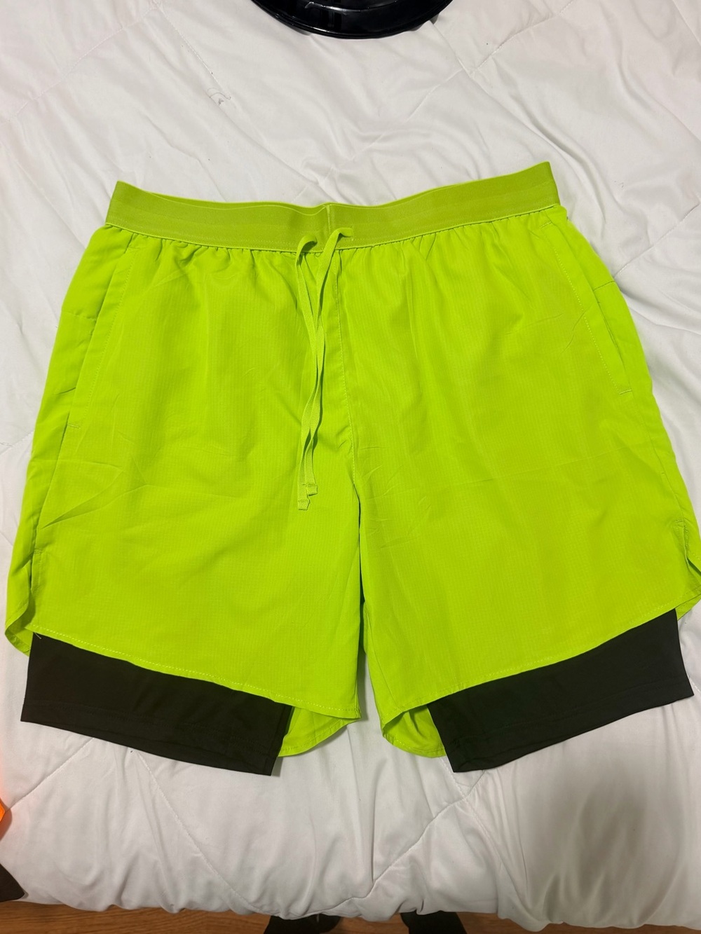 Men's Neon Lime Dual-Layer Athletic Shorts
